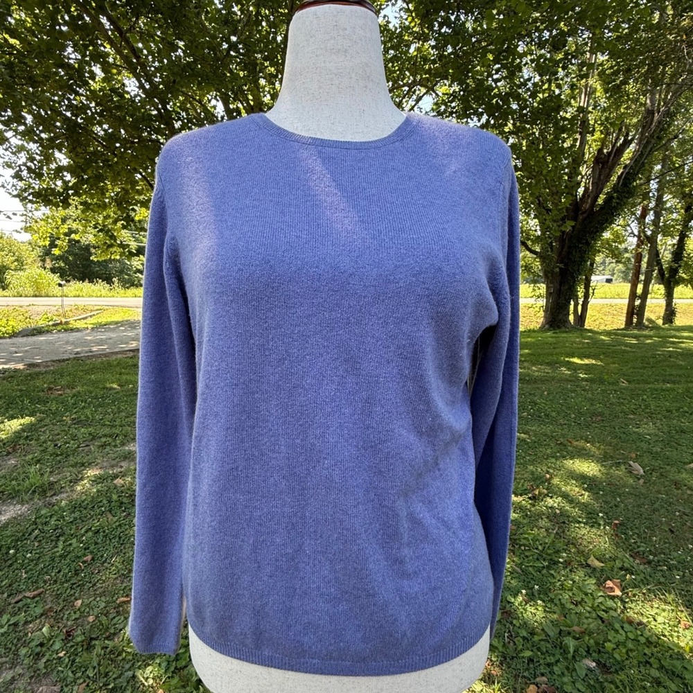 Charter Club Cashmere Sweater Womens Large Periwinkle Blue Crewneck 2-Ply Knit